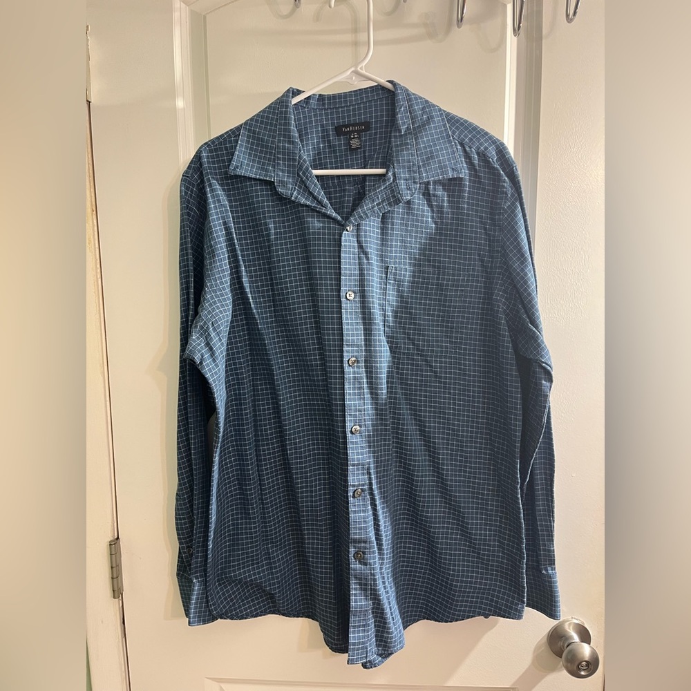 Van Heusen Blue Checked Long-Sleeve Button-Down Shirt